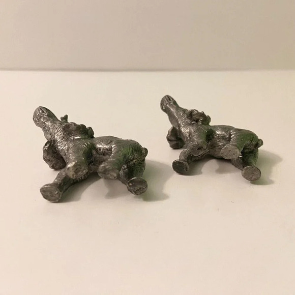Vintage Lot of  2 Mini Pewter Elephant Figurines 2 Inch Size Trunk Up Figures - Picture 5 of 14